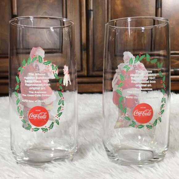 NWOT Set of 2 Vintage Coca-Cola 1of 3 & 3 of 3 Series 1 Sundblom Santa Glasses - Picture 7 of 11